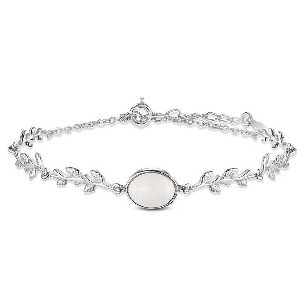925 Sterling Silver Pretty Bracelet leaf Chalcedony Vines and leaves